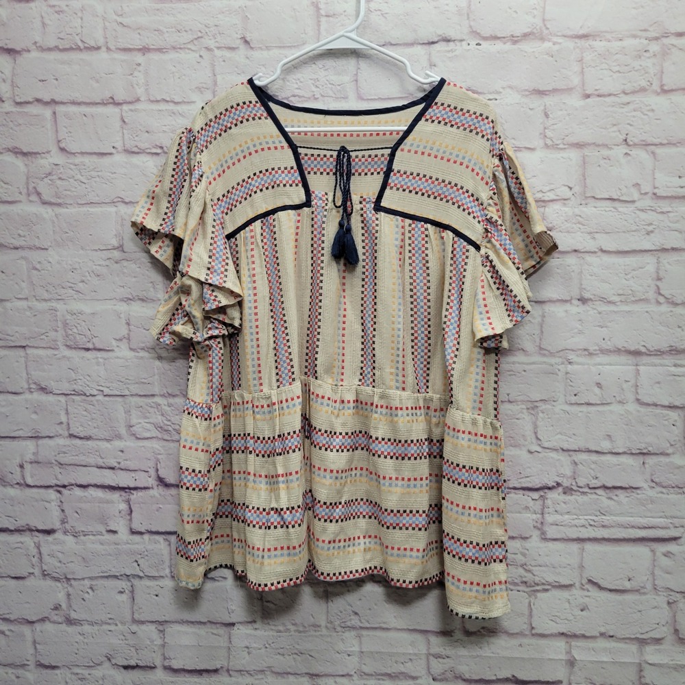 Boho Peasant Babydoll Tunic Blouse 2XL Flutter Sleeve Cottage Hippie Festival